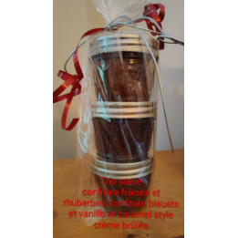 Emballage Trio Sucré (caramel/confiture fraises et rhubarbe /confiture bleuets) (3 x 125 ml)